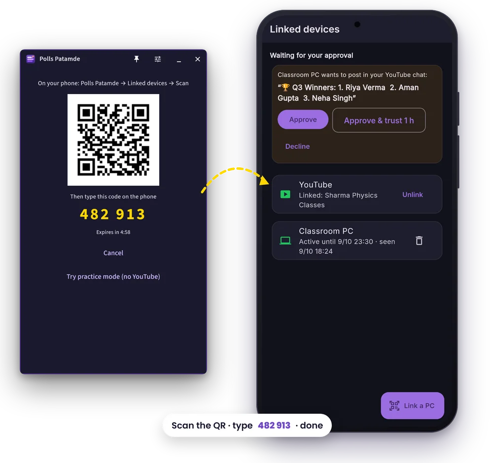 Pairing the PC with the phone by QR code